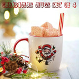 White ceramic Christmas mug with festive artwork, marshmallows, and candy cane