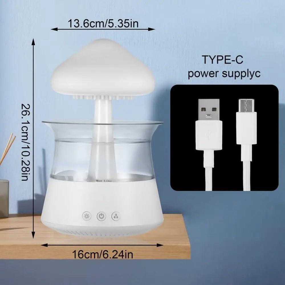 Mushroom-shaped Cloud Rain Humidifier with USB-C and 7 Color LED Lights