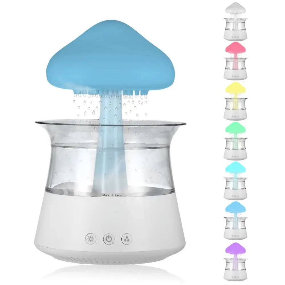 Mushroom-shaped Cloud Rain Humidifier with color-changing LED lights and clear reservoir