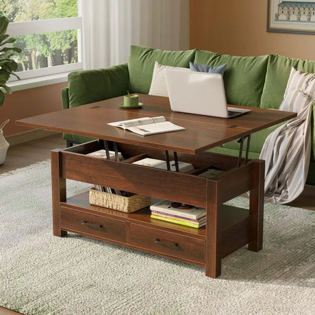 Lift-top Coffee Table with Hidden Storage Solutions and under-table shelf