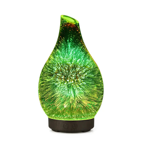 Colorful 3D Firework Essential Oil Aroma Diffuser Lamp with green starburst light effect