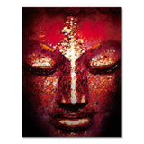 Serene Buddha face in crimson and white tones for colorful Buddha wall art canvas