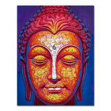 Vibrant Buddha head wall art canvas in warm orange and red tones for serene decor