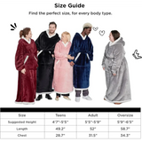 Size guide chart for Cozy Charcoal Gray Wearable Blanket Hoodie with Sherpa Lining