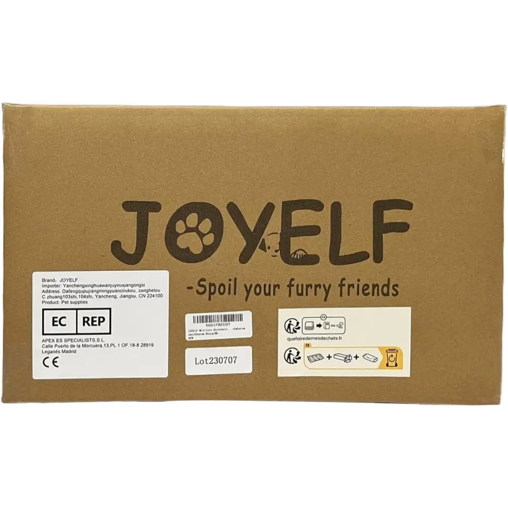 Brown cardboard box with JOYELF branding for Cozy Christmas Orthopedic Dog Bed