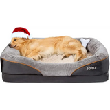 Golden Retriever in Santa hat sleeping on Cozy Christmas Orthopedic Dog Bed with memory foam