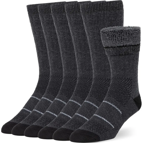 Set of cozy Merino wool black athletic crew socks with gray stripes