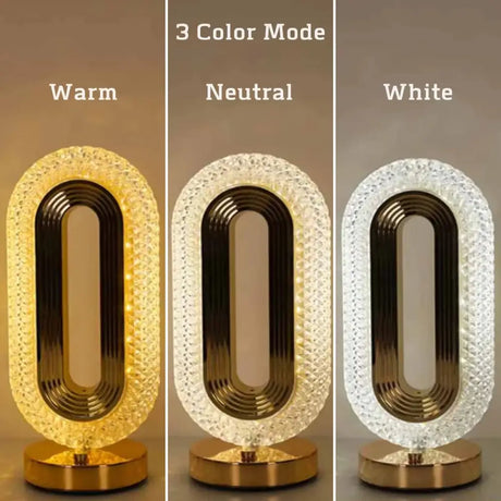 Cozy Nights Crystal Oval Table Lamp with Gold Base and three color temperature settings