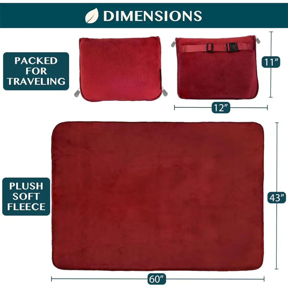 Cozy Red Fleece Travel Blanket with Hand Warmer Pouches and compact folding design