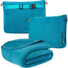 Teal fleece travel blanket with matching storage pouches for ultimate comfort