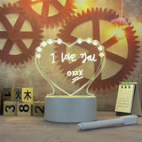 LED heart-shaped lamp with I love you text on high-quality acrylic message board night light