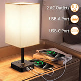 Modern Dimmable USB Bedside Table Lamp with Charging Ports and AC Outlets in Base