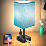 Turquoise usb bedside table lamp with charging ports and dimmable feature