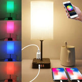 Dimmable USB Bedside Table Lamp with color-changing light and wireless charging base