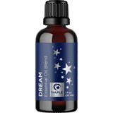 Dark amber glass bottle with a blue starry label for Dream and Breathe essential oil blend