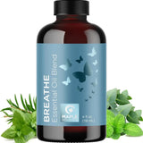 Dark amber glass bottle with blue butterfly label for BREATHE Essential Oil Blend