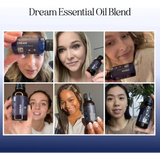 Dark blue bottle of Dream essential oil blend in an Amber glass bottle set