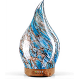 Elegant 3D Glass Oil Diffuser with blue-gray marble patterns and wooden base