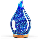 Elegant 3D Glass Marble Oil Diffuser with blue starburst LED light pattern for glass aromatherapy