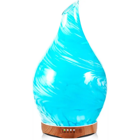 Elegant 3D Glass Marble Oil Diffuser with LED Lights and swirled turquoise pattern