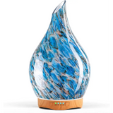 Elegant 3D Glass Marble Oil Diffuser showcasing swirling blue and white glass aromatherapy