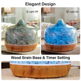 Elegant Glass Essential Oil Diffuser with Wood Base and Marbled Blue Pattern