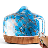 Elegant Glass Essential Oil Diffuser with Wood Base and Blue Marbled Dome Design