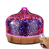 500ml Elegant Glass Essential Oil Diffuser with Colorful LED Fireworks Effect and Wood Base