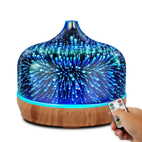 500ml Elegant Glass Essential Oil Diffuser with Wood Base and Colorful LED Effects