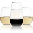 Three stemless wine glasses showcasing red and white wines in an elegant design