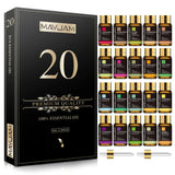 Elegant Essential Oils Gift Set in Black Box with 20 Dark Bottles and Gold Caps