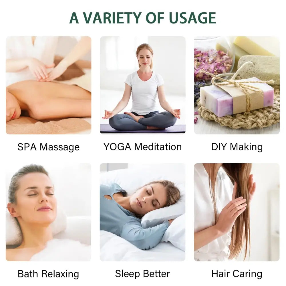 Collage of wellness activities featuring Essential Oils Gift Set in elegant box