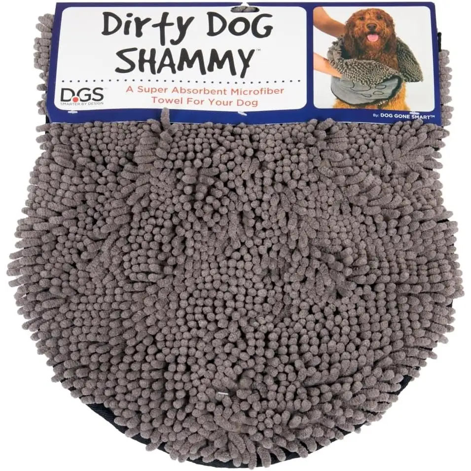 Gray microfiber pet drying mat shaped like a dog’s head for fast drying microfiber dog bath