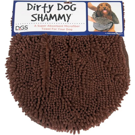 Brown fast drying microfiber dog bath towel with noodle-like texture and dual hand pockets