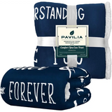 Navy blue and white throw blanket for best friends featuring text Forever Rstand G