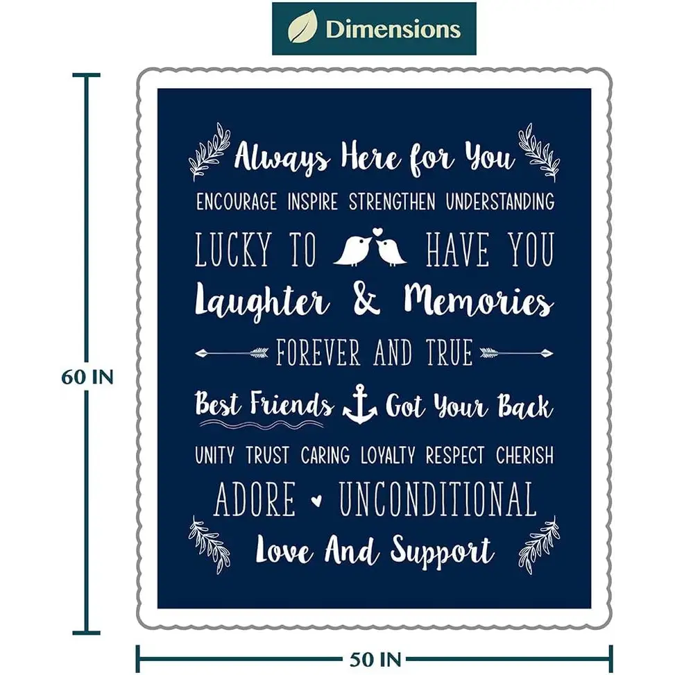 Decorative navy blue throw blanket showcasing friendship quotes for best friends