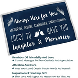 Decorative navy blue throw blanket with friendship quotes for best friends