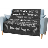 Soft throw blanket with friendship quotes for best friends on a dark background