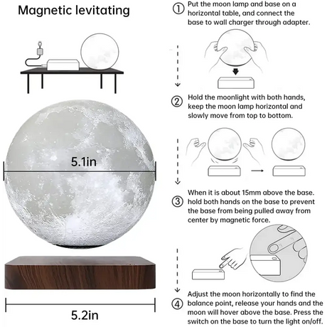 Magnetic levitating moon lamp with color changing night light on wooden base