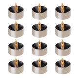 Set of silver LED tea lights with flickering amber flames for elegant decor