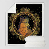 Fox portrait in ornate golden frame on luxurious sherpa fluffy fleece blanket