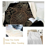 Golden Lotus Sea Turtle fleece blanket with intricate design of turtles and lotus flowers