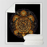 Intricate golden spiral mandala on a black background for Golden Lotus Sea Turtle Sherpa fluffy fleece