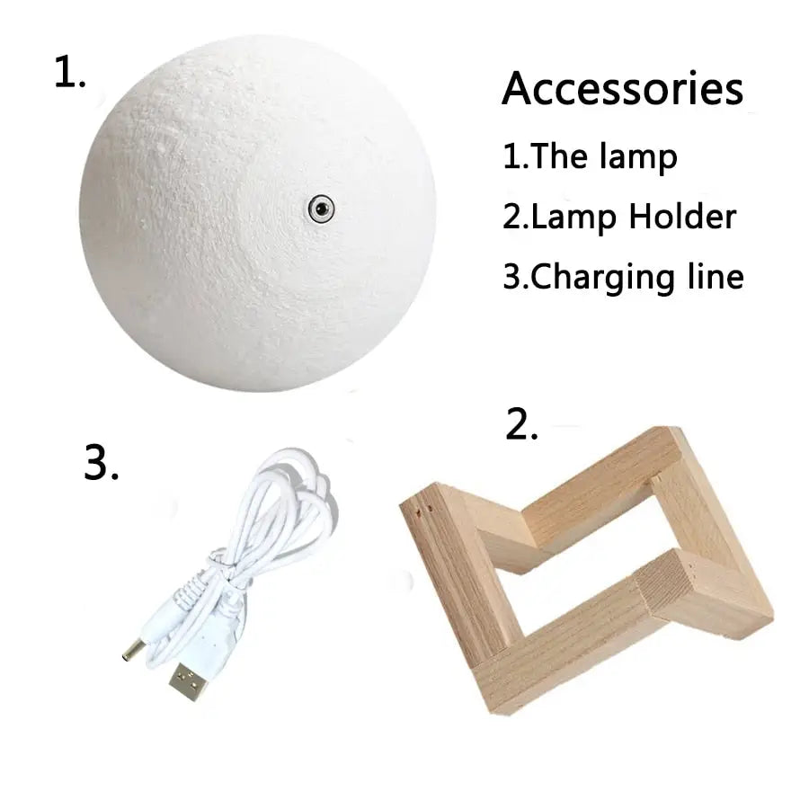 GoodNight Moon Lamp night light with wooden stand and USB charging cable