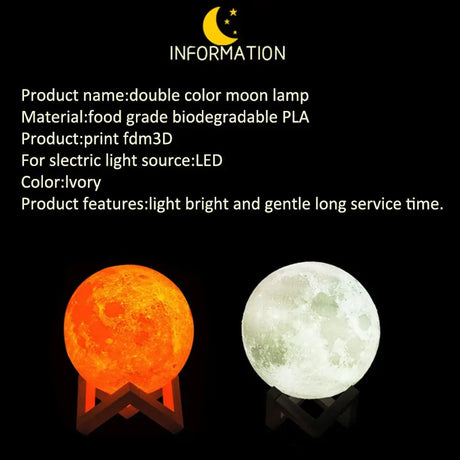 Double-color GoodNight Moon Lamp Night Light with orange and white illumination options