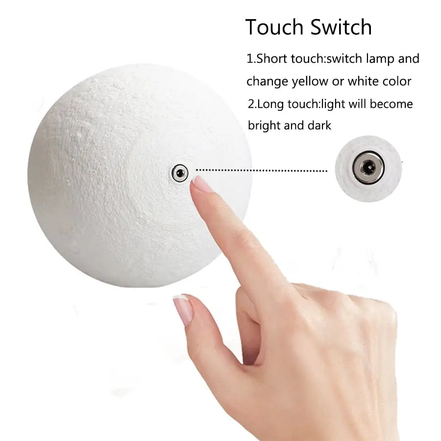 White spherical GoodNight Moon Lamp night light with touch-sensitive control switch