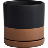 Matte black and terracotta ceramic planter pot with drainage hole for Green Fern