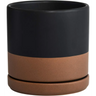 Matte black and terracotta ceramic planter pot with drainage hole for Green Fern