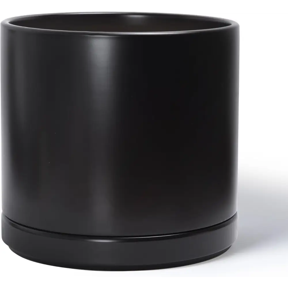 Matte black ceramic planter pot with drainage hole and matching saucer base for Green Fern