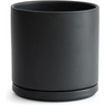 Matte black ceramic planter pot with drainage hole and saucer for Green Fern